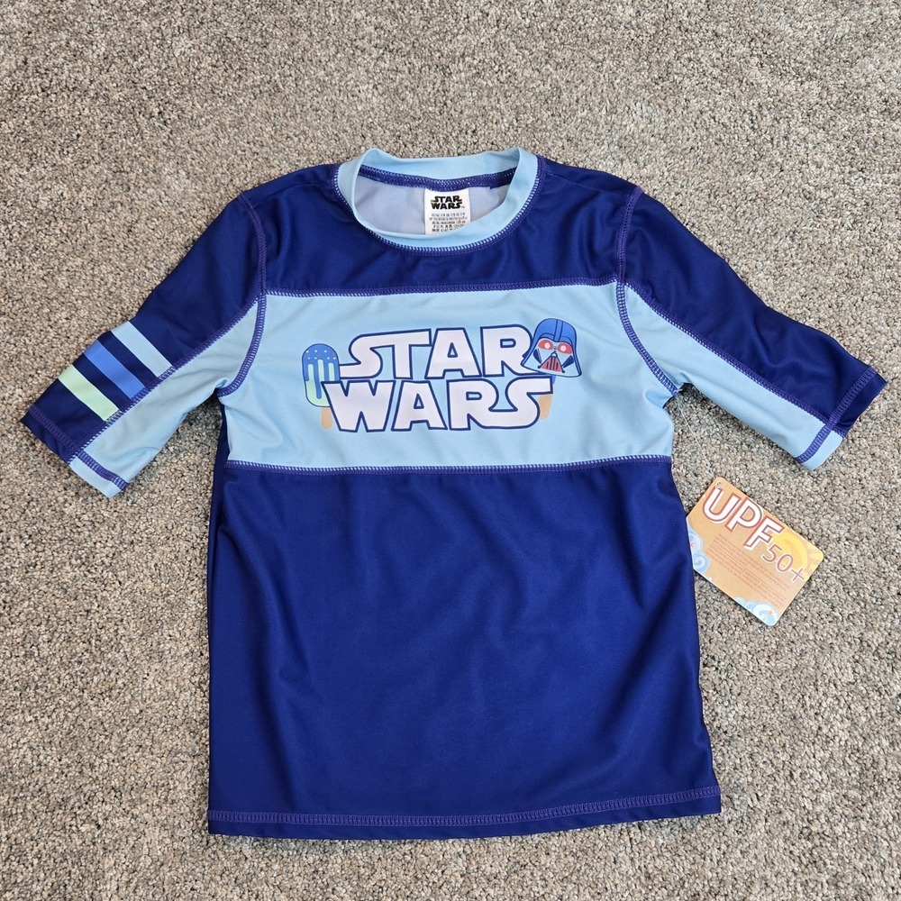 Disney Star Wars Boys Swim Shirt Rash Guard‎ UFP+, Size 7/8, New